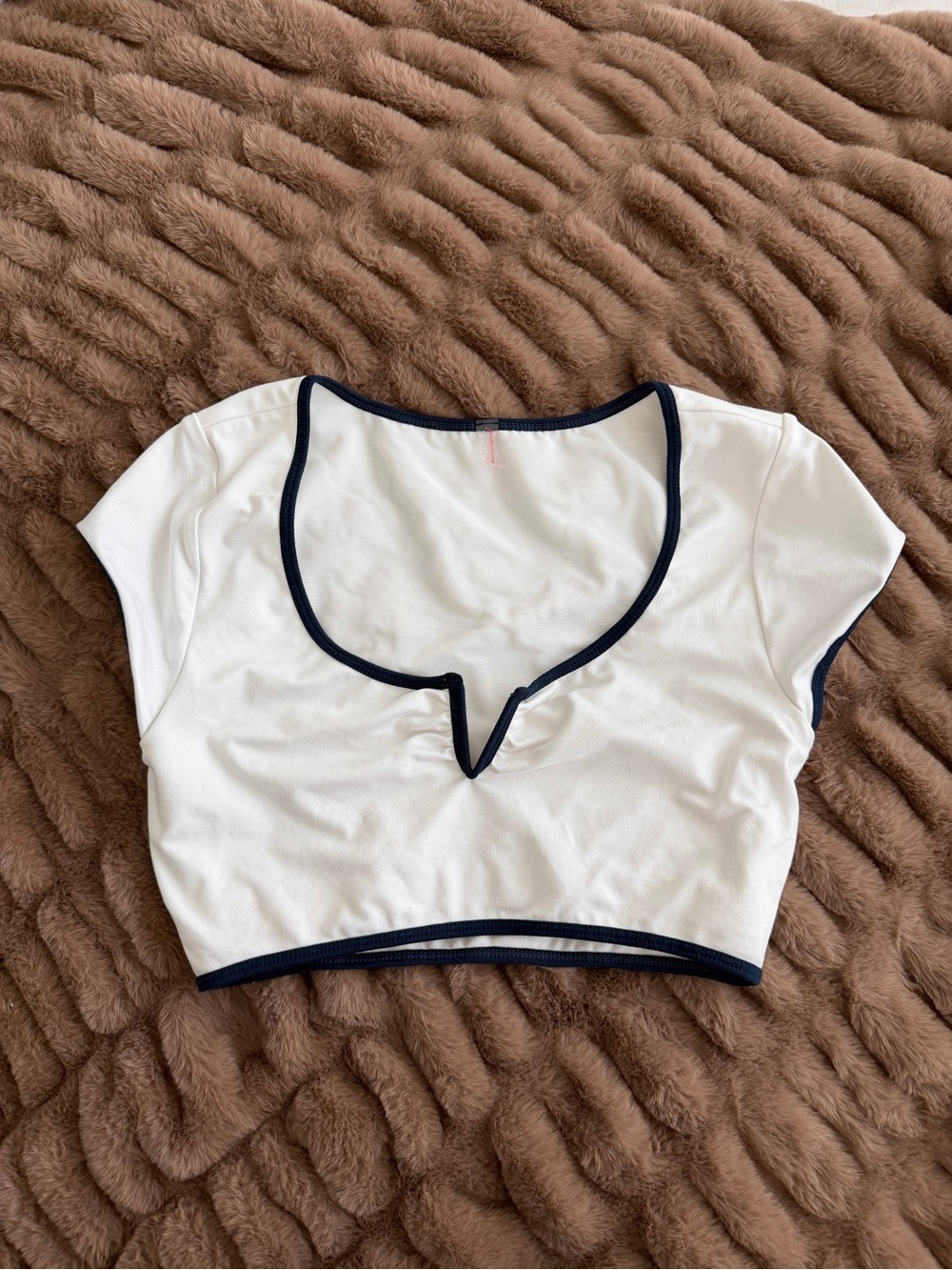 FP Movement White Crop/Bra with Navy Trim